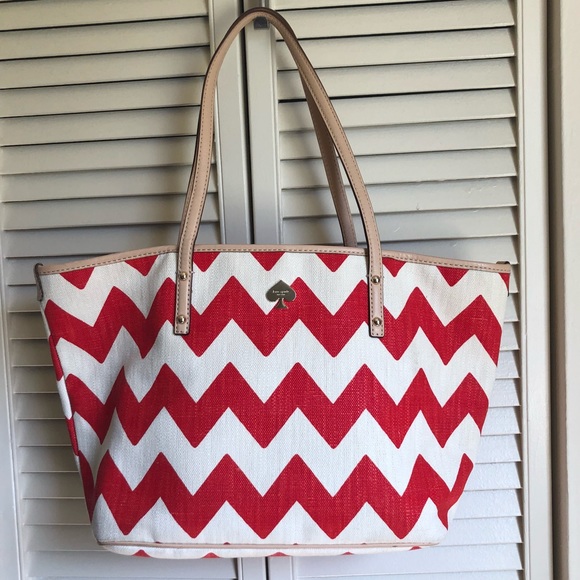 kate spade Handbags - kate spade new york Chevron Tote Red White Tan